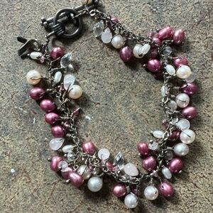 Elegant Pearl and Bead Bracelet In Support of Breast Cancer Awareness
